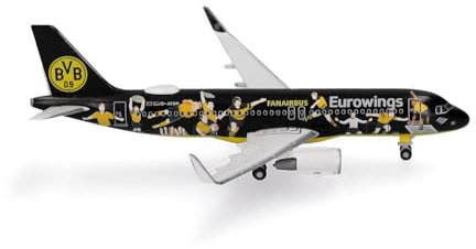 herpa Modellflugzeug Eurowings Airbus A320 BVB Fanairbus - D-AEWM, Miniatur im Maßstab 1:500, Sammlerstück, Modell ohne Standfuß, Metall, Schwarz