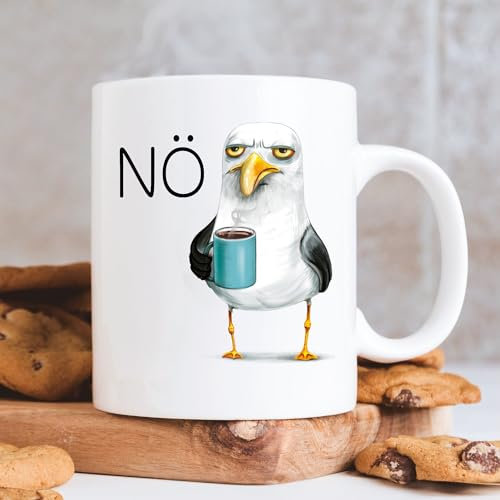 Bedruckte Tasse mit Möwe und Nö, matt