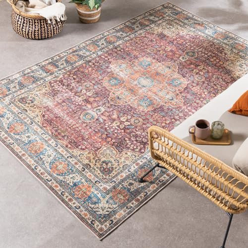 FRAAI | Home & Living In- & Outdoor Teppich Vintage - Kairo Medaillon Bordeaux - Wetterfest - Polyester - Flachgewebe - Wohnzimmer, Esszimmer, Balkon, Garten/Terrasse - Terrasse - Rug