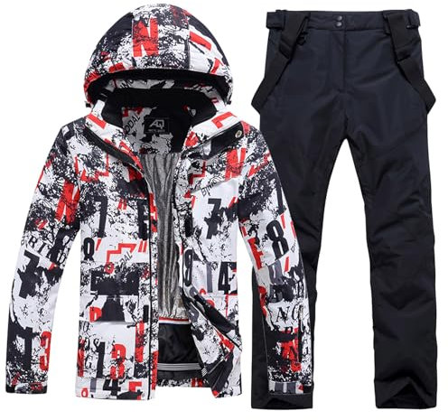 HOUZONIY Herren Skianzug Set Herren Schneeanzug Warmer Winddichter 2-Teiliger Schneeanzug(238+Schwarz M)