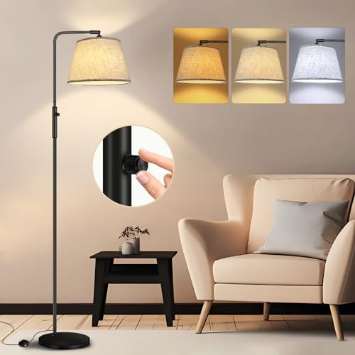 Weilim Stehlampe Wohnzimmer Dimmbar, Modern LED Stehlampe Leselampe mit Lampenschirm und 9W E27 Glühbirne - Stufenlose Helligkeit, 3 Farbtemperaturen, Dreh- und Fußschalter, 170 cm
