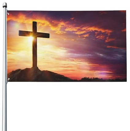 Flagge mit religiösem Osterkreuz und Jesus, 90 x 150 cm, doppelseitiges Banner, geeignet für Party-Dekorationen, Innen- und Außenbereich, Gartendekoration