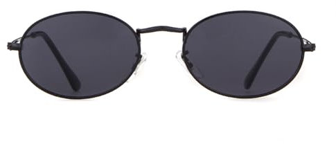 Laurinny Retro Oval Sonnenbrille für Damen Herren 90er Vintage Ovale Hippie Brille für Männer Frauen Metallrahmen Runde Sonnenbrillen(Schwarz/Grau)