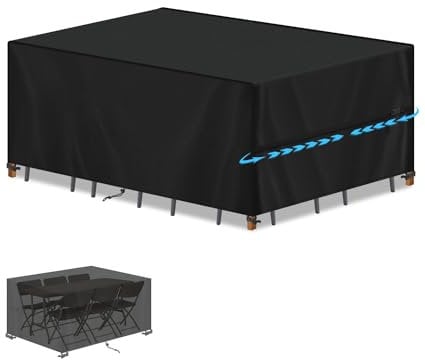 SIMPHAUS Fundas Impermeables para Muebles de Jardin Funda Mesa Terraza Lona Cubre Muebles Jardin Cobertor Mesa y Sillas Exterior Resistente al Viento Anti-UV Tela Oxford 420D 160x90x75cm