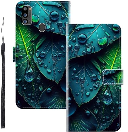 WUACYEAMING für Samsung Galaxy M21 2021 Hülle Premium PU Leder Flip Klappbare Stoßfeste Magnetische Schutzhülle Tasche mit Kartenfach Geld Slot Ständer Blatt