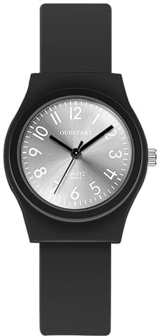 Silverora Armbanduhren Damen Silikon Damenuhren: Einfach Leicht Lesbar Analoge Quarzuhr Silikonarmband Studentuhr mit Arabischen Ziffern Geschenke für Mädchen Frauen schwarz
