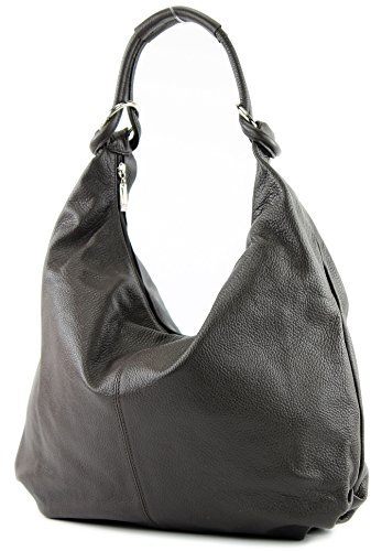 modamoda de 337 Damen Leder Schultertasche Shopper Large handmade in Italy, Farbe:Dark Chocolate
