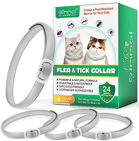 Collier Anti-puces et Anti-tiques pour Chat 4Pcs, anti-poux, matériau anti-allergique, col imperméable réglable, protection efficace pendant 24 mois