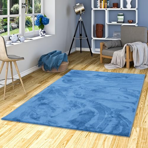 Snapstyle Luxus Super Soft Hochflor Langflor Teppich Deluxe Blau - Flauschig Weich für Wohnzimmer Schlafzimmer Kinderzimmer