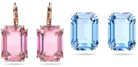 Swarovski Millenia Ohrstecker, Rosé Vergoldete Ohrringe mit Strahlendem Rosafarbenen Swarovski Kristall & Millenia Ohrstecker, Rhodinierte Ohrringe mit Strahlendem Blauem Swarovski Kristall