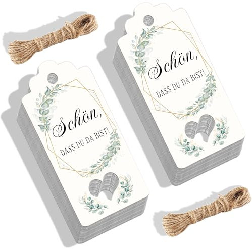 100 Stück Schön Dass Du Da Bist Hochzeit Geschenkanhänger, Beautiful Bedruckt Gastgeschenk mit 10m Jute Schnur