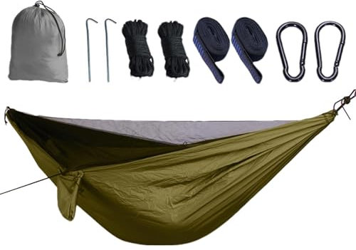 Hamac avec moustiquaire, hamac de camping avec moustiquaire, hamac de voyage portable avec capacité de charge forte, équipement de camping pliable, filet pour hamac pour aventuriers et amateurs d'air