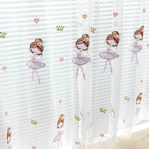 Lsimeru Kinderzimmer Gardinen Transparent Rosa Ballerina Mädchen Krone Herzen mit Ösen Voile Vorhang Durchsichtig Kinder Baby Ösenschal Fenstervorhang 2er Pack 140x175