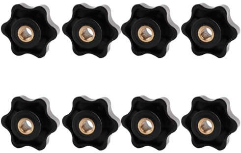 8 dadi con impugnatura a stella M8, diametro esterno 38 mm, dado ad ala in plastica nera, dado zigrinato, filettatura interna in ottone per macchine utensili, attrezzature per il fitness