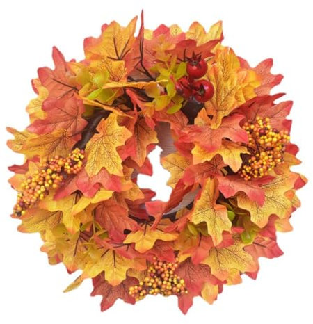 DÉCOR Halloween COURNE Automne Automne Couronne de Porte d'entrée avec des Feuilles d'érable Berry Rouge pour l'Halloween Thanksgiving