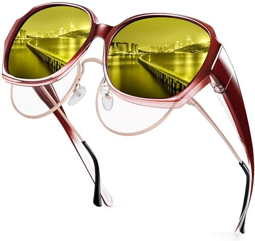 URUMQI Nachtsichtbrille für Autofahrer, Nachtfahrbrille Nachtbrille zum Autofahren Damen Herren, Auto Brille Gegen Blenden Gelbe Gläser Autofahrerbrille für Brillenträger Quadratisch