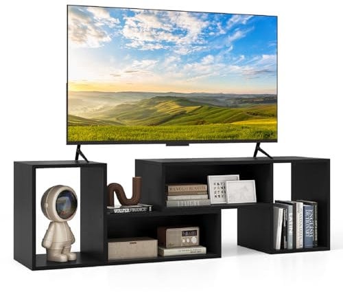 COSTWAY TV Stand Cabinet for 60 Inch TVs, Free Combination Adjustable Media Entertainment Center with L-Shaped Storage Shelves, Wooden TV Unit Console Table for Living Room Bedroom (Black)