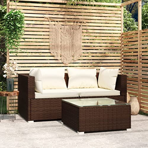 KATERYY 3-TLG. Garten-Lounge-Set mit Kissen Braun Poly Rattan,Stylisches GartenloungeSet in Braun: Gemütlich drinnen und draußen