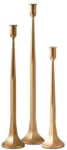 Denique Kerzenhalter aus Eisen, 3er-Set, schwarz, 49,3 cm, 43,2 cm, 35,6 cm, dekoratives Kerzenständer-Set für Hochzeit, Esstisch, Heimdekoration (Gold)