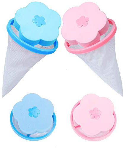 Yesaler Mesh Filterung Filterbeutel Wiederverwendbarer Floating Flusenfänger Blumenform Haarfilter Netz Beutel für Waschmaschine 4 Stück