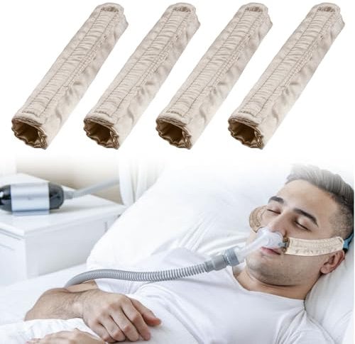 4er-Pack Satin CPAP Riemenabdeckungen, CPAP Riemen Pads, CPAP Gesichtspolster, CPAP-Zubehör CPAP-Gesichtskissen Universal und Silky CPAP Headgear Pads für die Reduzierung von roten Flecken (4, Khaki)