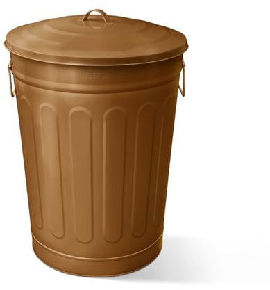 Plexon Poubelle ronde de 40 litres, poubelle d'extérieur en métal vintage avec couvercle, poubelle rétro de ferme, seau à cendres moderne Old School, cuivre