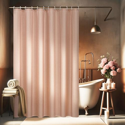 EurCross Leinen Texturiert Rosa Duschvorhang 180x200 Textil Wasserdicht Badvorhang,Heavy Duty Hotel Luxus Polyester Duschvorhänge, Anti-Schimmel Waschbar Tuch Dusch Vorhang mit 12 Ringen