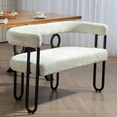 LIFEISLE Doppel-Paar-Sofa, Esszimmerstuhl für Breiter Sitz, Freizeitsofa mit abgerundete Rückenlehne, Flurhocker mit Metalrahmen für Wohnzimmer, Büro Schlafzimmer Beige