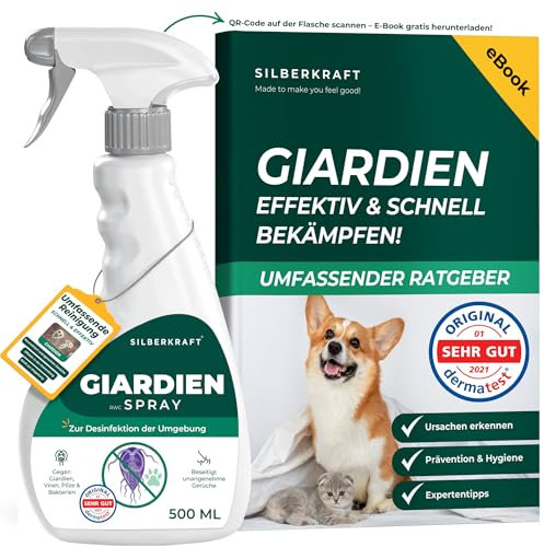 Silberkraft Giardienspray 500 ml - Hygienespray für Tierumgebung, gegen Giardien, Bakterien, Viren & Pilze - Desinfektionsspray für Näpfe, Böden & Tierplätze - inkl. gratis E-Book per QR-Code