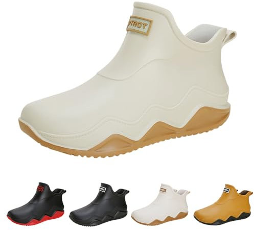 LinRim Stivali da donna in gomma da uomo, stivali di sicurezza da lavoro, stivali da pioggia, stivali da giardino, stivali da corto, stivali in gomma, impermeabili, antiscivolo, per esterni, beige