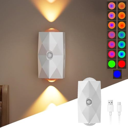 Wandleuchte mit Bewegungsmelder Innen,Kabellose Wandlampe mit Wiederaufladbare Akku,Wandbeleuchtung Nachtlicht mit Magnetbefestigung für Flur,Treppen,Wohnzimmer,Schlafzimmer,Bad (Raute - 1 Stück)