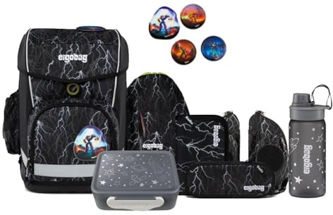 ergobag Cubo Light Schulranzen Set 8tlg. inkl. Lunchset und Seitentaschen (Super ReflektBär Reflex Glow)