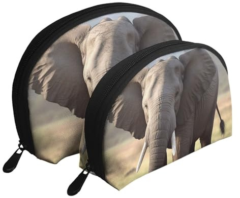 Niedlicher Kaktus nahtlose Illustration tragbare Muschel-Kosmetiktaschen-Set - Reise-Make-up-Organizer mit Reißverschluss und Innenfächern, Elefant mit großen Ohren, Einheitsgröße