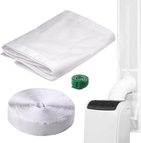 Kit de ventilación de ventana de aire acondicionado, kit de sellado de puerta corredera para aire acondicionado portátil, paño de sellado de poliéster con adhesivo de fijación, tapón de corriente de