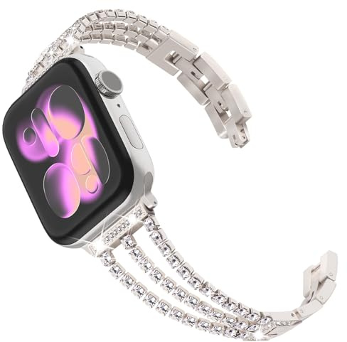KADES Bracelet à maillons pour femme compatible avec Apple Watch 46 mm, 45 mm, 44 mm, 42 mm (Series 3 2 1), bracelet de rechange en acier inoxydable diamant à paillettes pour iWatch SE 3 2 1, Series