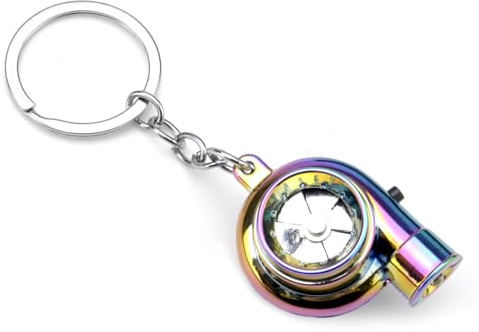VOSSOT Elektro Turbolader Schlüsselanhänger mit Sound & Licht, Chrom Turbo Schlüsselanhänger, Drehendem Verdichterrad Turbolader Keychain, Coole Geburtstagsgeschenk