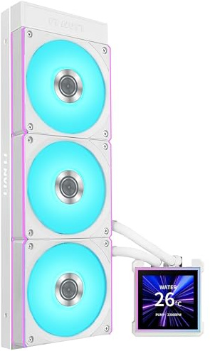 Lian Li HydroShift II LCD-S 360CL All In One CPU Cooler – 360mm Radiator, 3.4” IPS LCD Display, Integrated Tube Cabling, Magnetic Mount Design, Three UNI FAN CL Wireless RGB Fans - White