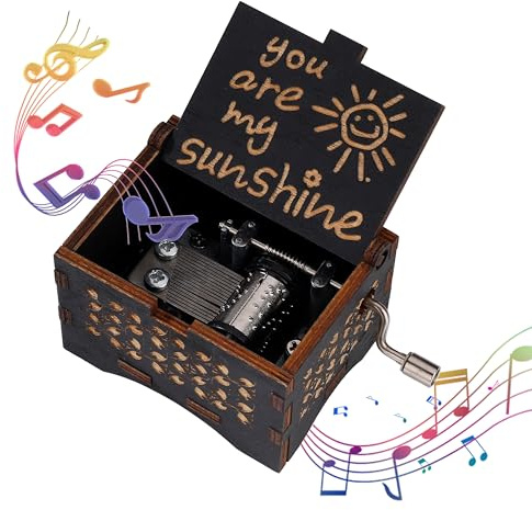 Songella Hölzerne Spieluhr You Are My Sunshine Antike Geschnitzte Musik Box Handkurbel Spieluhren Holz für Geburtstags Weihnachten Geschenk Schwarz Stil C