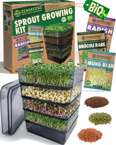 zengreens® - Bio Sprossen Anzuchtturm - Sprossenturm 4 Etagen - Enthält Keimturm und Sprossensamen