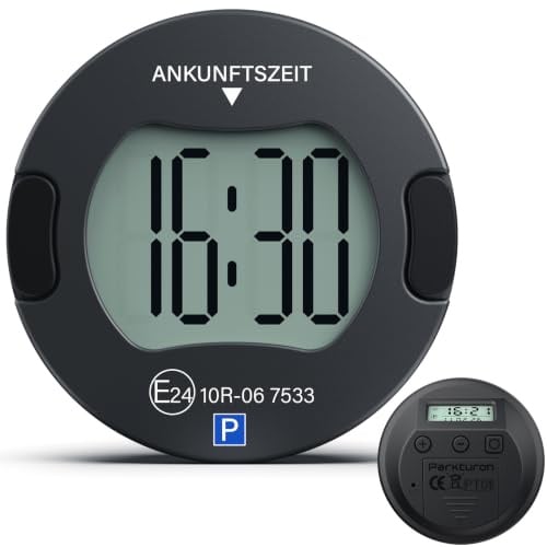 Parkturon Elektronische Parkscheibe PT01 mit Zulassung, Automatische Parkscheibe elektrisch für Autos, Digitale Parkuhr mit 2 Displays & Nachtparkmodus (Schwarz)
