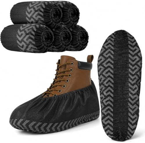 YPLANGENT 200 Pièces Surchaussures Jetables, sur Chaussure Jetable, Protège Chaussures Jetables, Couvre Chaussure, sur Chaussures - Non tissé antidérapant Noir 40 x 16 cm pour Nettoyage, travaux