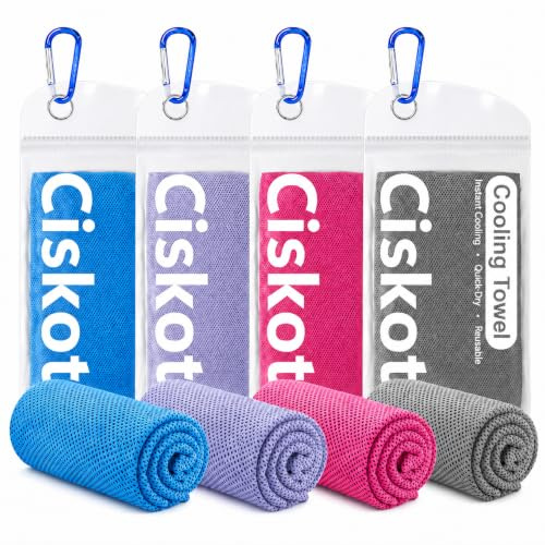Ciskotu Kühltuch Set, kühlhandtuch kühltuch Sport, Mikrofaser kühlendes Handtuch Fitness und Sport, Eishandtuch Cooling Towel für Fitness, Reise, Yoga, Golf (Blau+Lila+Rosa+Grau)