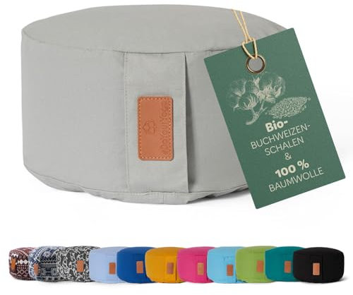 #DoYourYoga rundes Yogabolster - waschbarer Bezug, Bio-Buchweizenschalen (KBA) Füllung, 30 x 15 cm, Yoga Kissen für Yin Yoga & Meditation - mausgrau