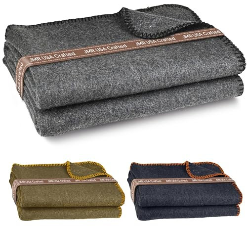 Jmr Usa Inc. Militär-Wolldecke für Camping, Notfall und Alltag, feuerhemmend, extra Dicke und warme Outdoor-Wolldecke, 70% Wolle, Grau, Größe 62X84