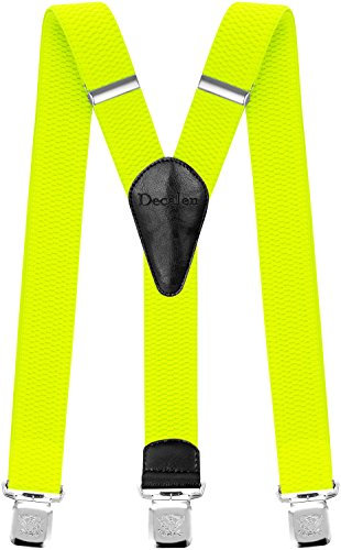 Decalen Hosenträger für Herren breit extra starken Clips Y Form Lang Eine Größe Passt Alle Männer und Damen Verschiedenen Farben (Gelb Neon)