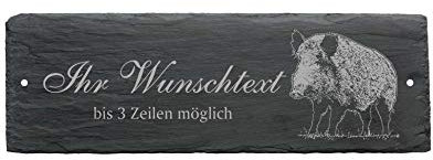 Schild Keiler « IHR WUNSCHTEXT » aus Schiefer für Jäger - ca.22 x 8 cm - Türschild mit Namen und Motiv