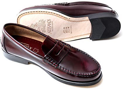 MARTTELY Herren Leder Anzugschuhe Bordeaux Loafer mit Ledersohlen Handmade Mokassins Slipper EU Größe 41 Modell 800
