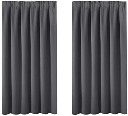 BellaHills Blackout Curtain Window Panel Drape Thermal Insulated Window Covering Room Darkening Pencil Pleat Top Drapery for Living Room 66 x 54 Inch, 2 Panels, Charcoal Grey