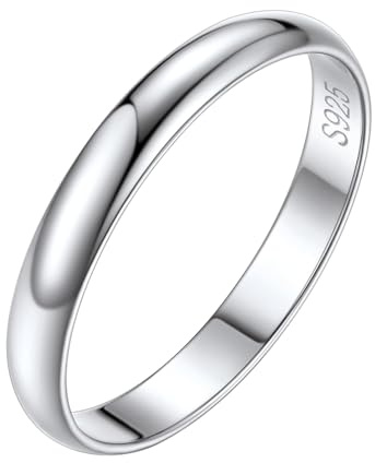 Silvora Anillo Plata Mujer Compromiso Banda Lisa 3mm Plata 925 Apilable