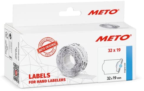 Meto Etiketten für Handauszeichner (32x19 mm, 2-zeilig, weiß, 5.000 Stück, multifunktional permanent und tiefkühl, für METO, Contact, Sato, Avery, Tovel, Samark etc.)